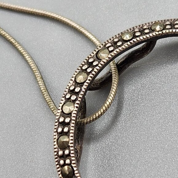 Sterling Silver Open Circle Marcasite Necklace 925 Italy Z2N Infinity/Eternity - Picture 2 of 10